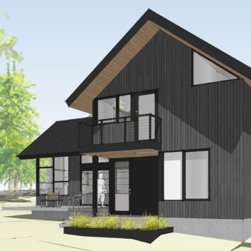 Exterior 3D renderings of new modern custom home in Kirkland, WA