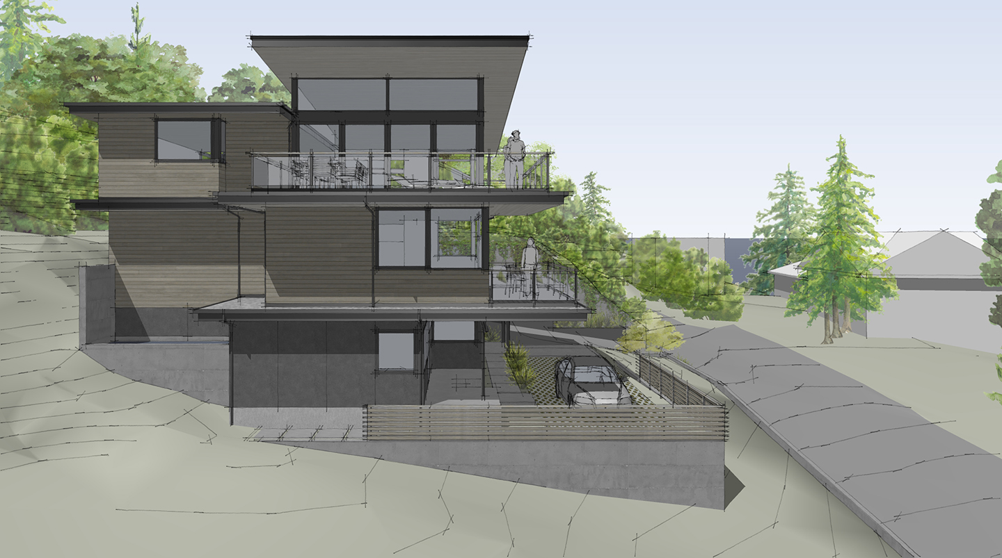 Schematic renderings of custom modern home near Lake Washington in Seattle